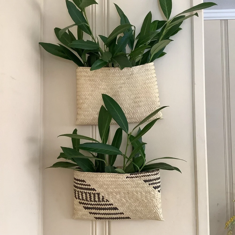 Pair of Vintage Woven Wall Basket Pockets